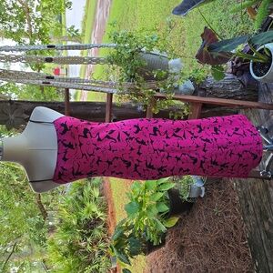 Zara Cerise Red Black Floral Print Bodycon Spaghetti Strap Dress